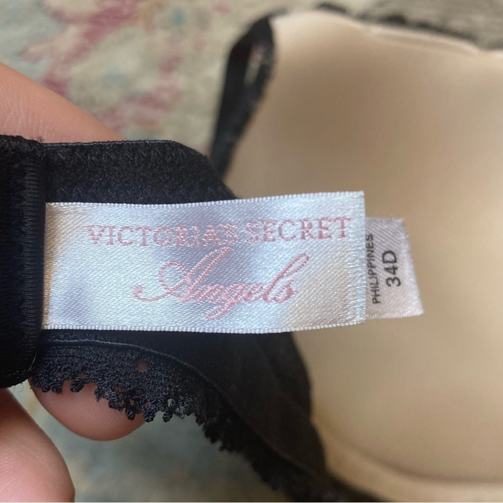 Victoria’s Secret Angels Black And Tan Lace Push Up Bra Size 34D - Picture 9 of 11